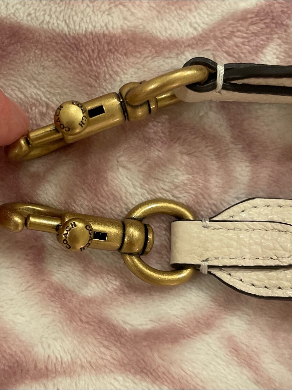 Coach Off White Adjustable Leather Strap with Brass-Tone Hardware